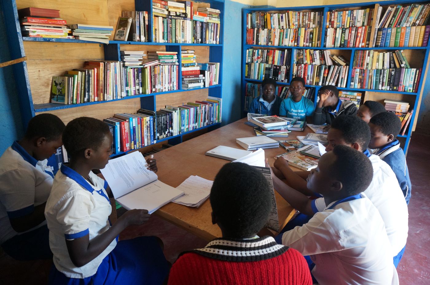 Students studying in the school library