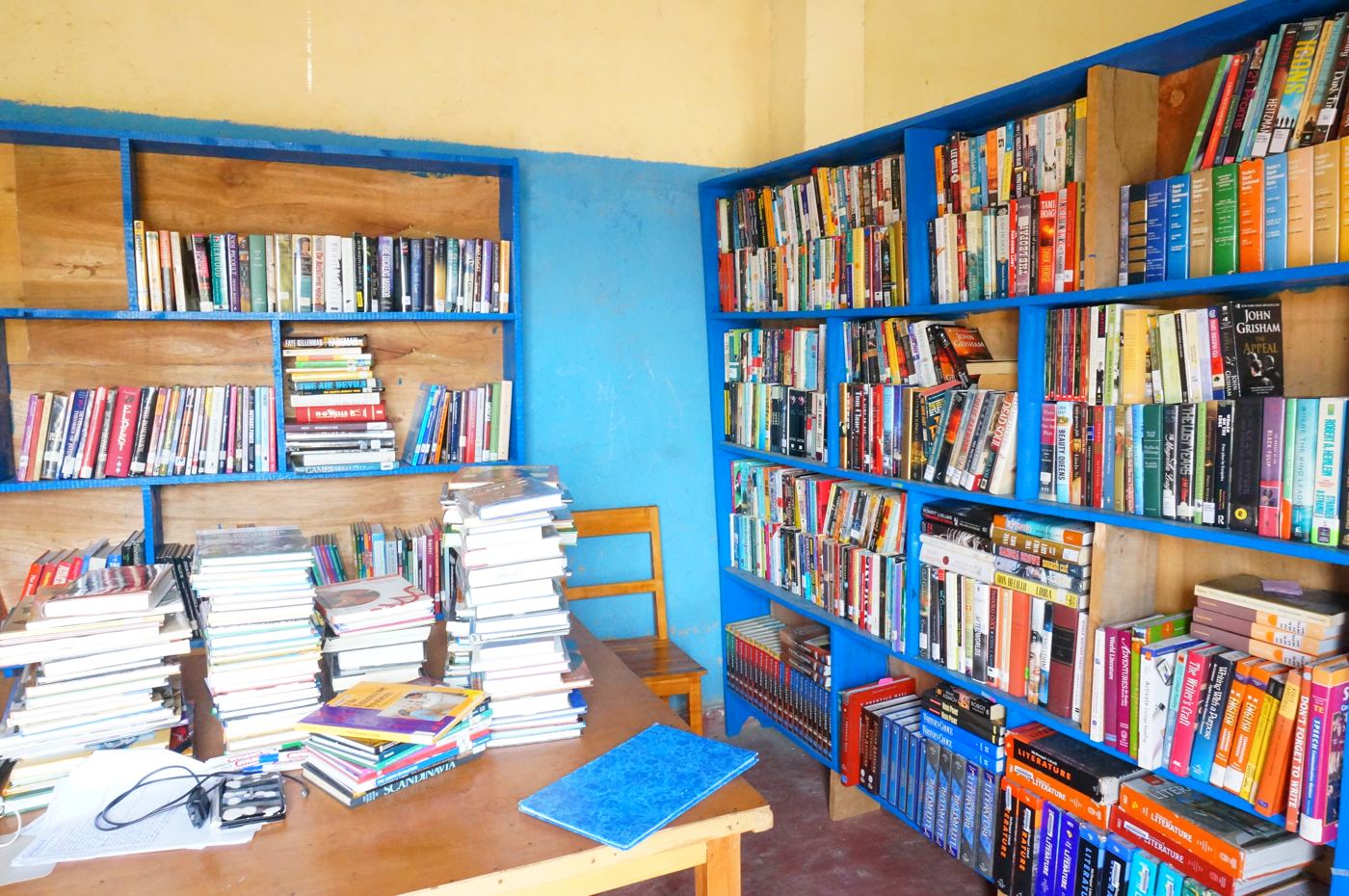 Bookshelves in the school library